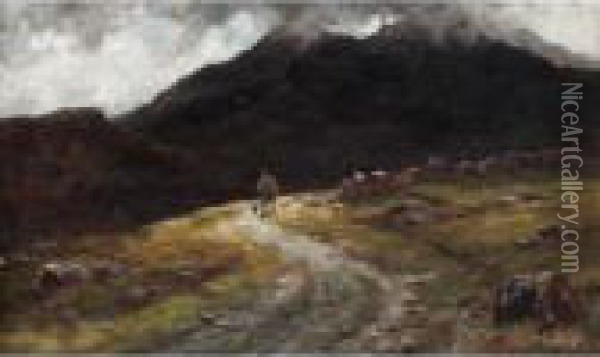 A Mountain Road In Skye - With Scuir-na-gillean Oil Painting - Louis Bosworth Hurt