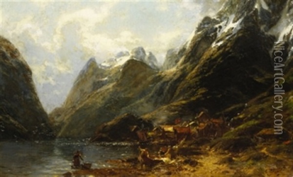 Hardanger Fjord Oil Painting - Carl August Heinrich Ferdinand Oesterley