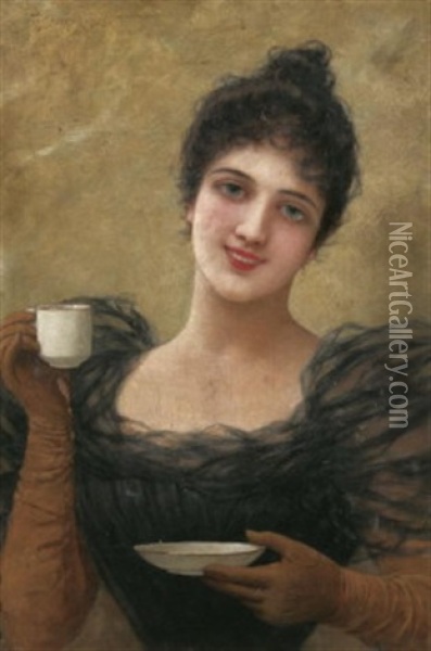 Vornehme Junge Dame Mit Einer Tasse Kaffee Oil Painting - Emile Eisman-Semenowsky