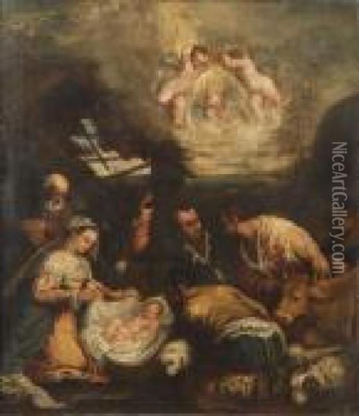 Bottega Di Adorazione Dei Pastori Oil Painting - Jacopo Bassano (Jacopo da Ponte)