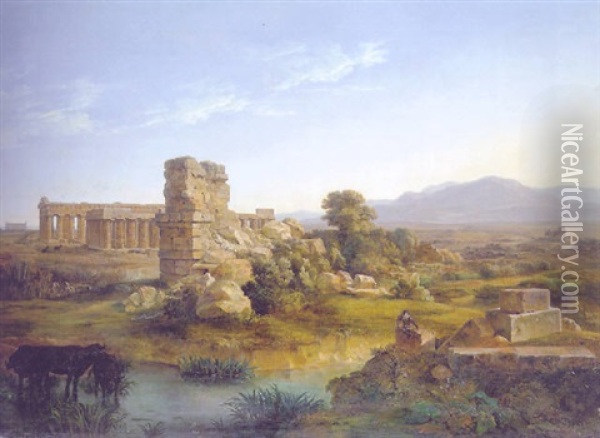 The Ruins Of Paestum, Sicily Oil Painting - Louis Josephine S. de Belmont