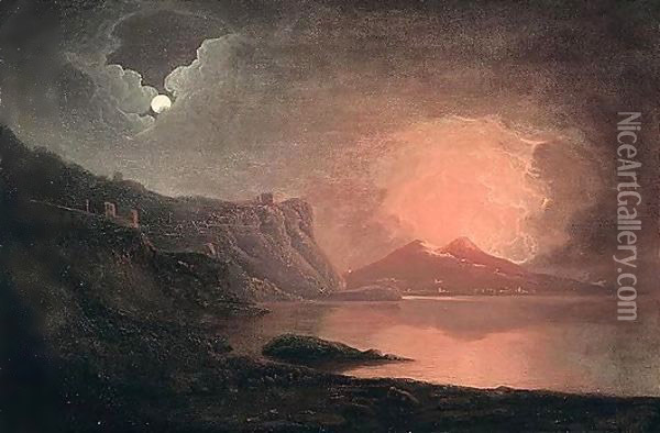 Vesuvius From Posillipo Oil Painting - Josepf Wright Of Derby