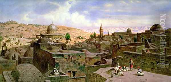 A View of Jerusalem, with the Dome of the Holy Rock Oil Painting - Carl Friedrich H. Werner
