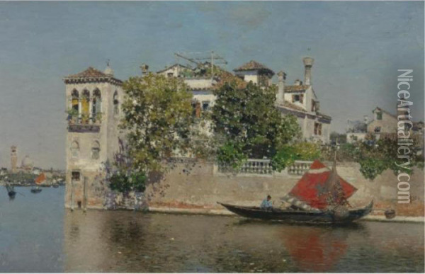 A View Of A Venetian Garden Oil Painting - Martin Rico y Ortega