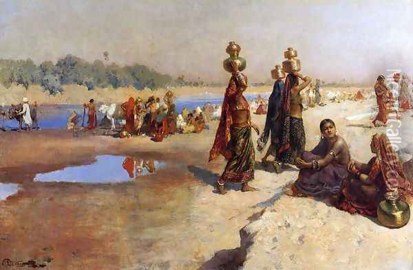 Water Carriers Of The Ganges Oil Painting - Edwin Lord Weeks