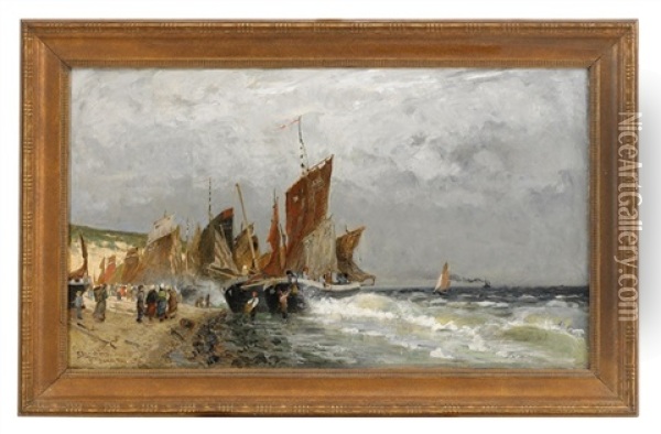 Hemvandande Fiskeflotta Oil Painting - Carl Skanberg