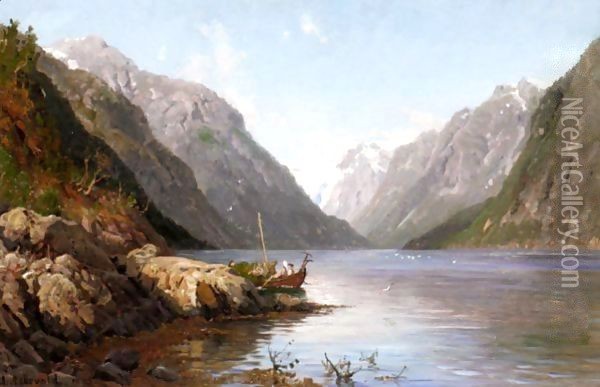 A Fjord In Norway Oil Painting - Anders Monsen Askevold