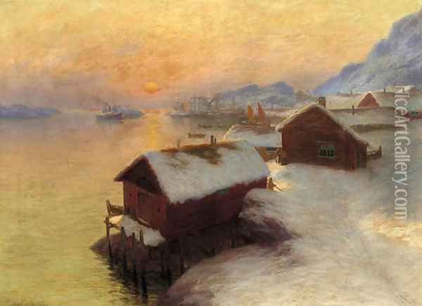 Shipping off the Lofoten Islands Oil Painting - Johannes Grimelund