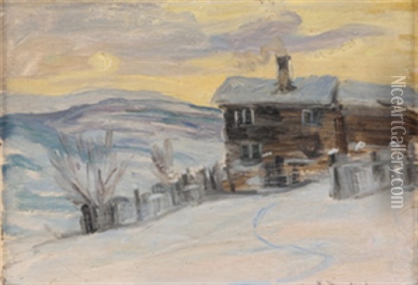 Vinterlandskap Med Gardsbygning Oil Painting - Nils Gustav Wentzel