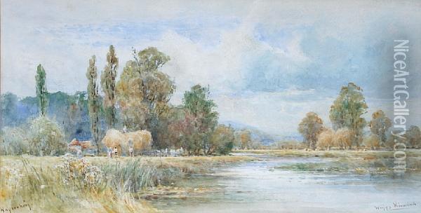 'haymaking' - A River Landscape With Figuresloading Haywain Oil Painting - Wiggs Kinnaird