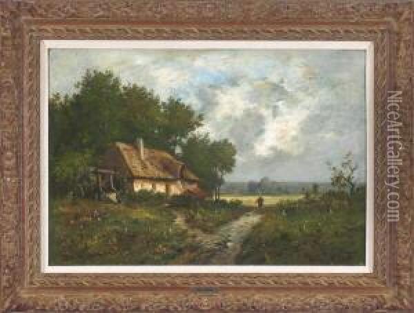 Bauerin Vor Einem Bauernhaus Am Waldrand Oil Painting - Leon Richet
