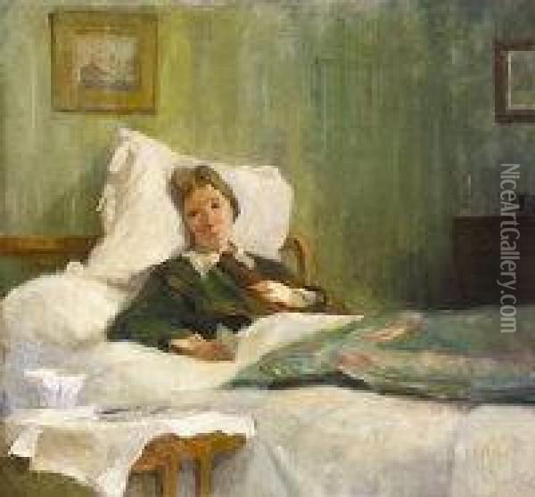 Countess Markievicz On Her Deathbed Oil Painting - Casimir Dunin, Count Markiewicz