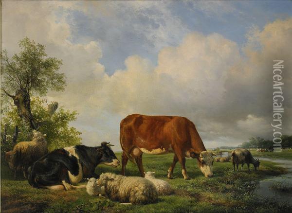 Landskap Med Betande Boskap Oil Painting - Hendrikus van den Sande Bakhuyzen