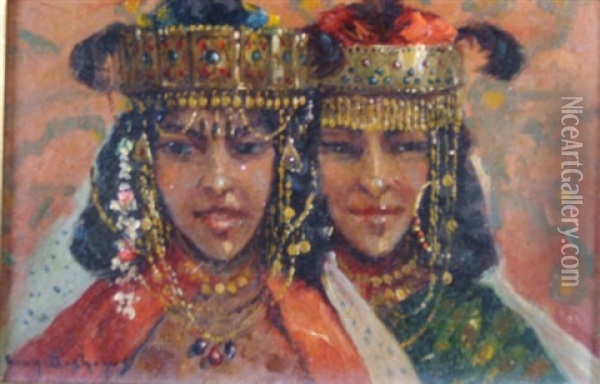 Deux Orientales Oil Painting - Eugene F. A. Deshayes