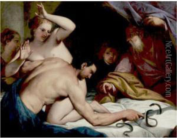 Tiberius Gracchus Killing A Serpent Oil Painting - Gregorio Lazzarini