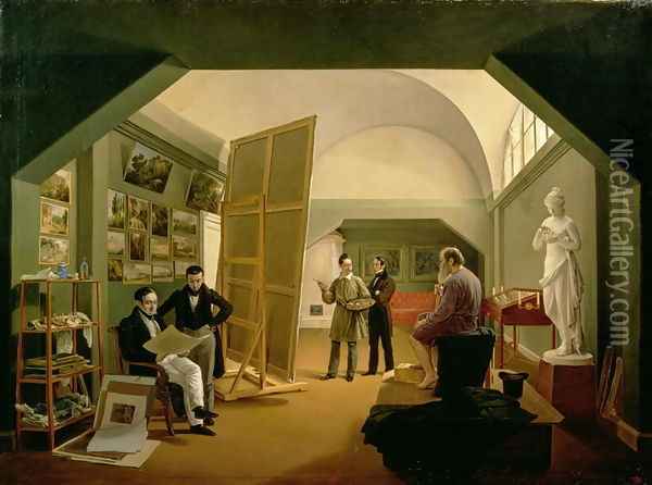 The Studio of Petr Vasilevich Basin (1793-1877) 1833 Oil Painting - Kapiton Alekseevich Zelentsov