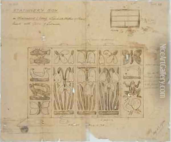Design for Stationery Box in Macassar Ebony inlaid with Mother of Pearl Oil Painting - Ernest William Gimson