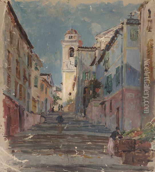 Rue Animee D'une Ville De Mediterranee. Oil Painting - Edmond Marie Petitjean