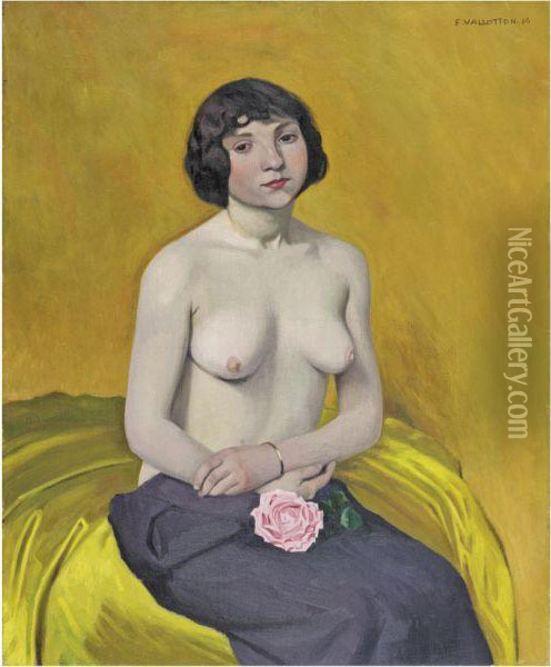 Femme A La Rose Oil Painting - Felix Edouard Vallotton