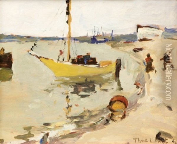 Boats And Figures At Shore Oil Painting - Thomas Lorraine Hunt