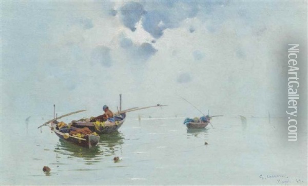 Fishermen Off The Coast Of Naples Oil Painting - Giuseppe Cosenza