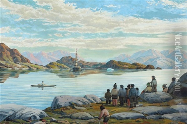 Scenery From A Greenlandic Bay Oil Painting - Emanuel A. Petersen