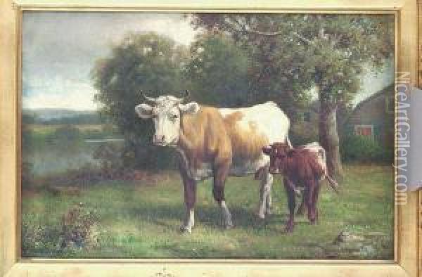Cows In A Pasture Oil Painting - Robert Atkinson Fox