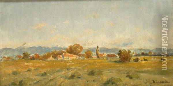 Blick Auf Dorf Mit Gebirgskette In Hintergrund Oil Painting - Desire Tomassin