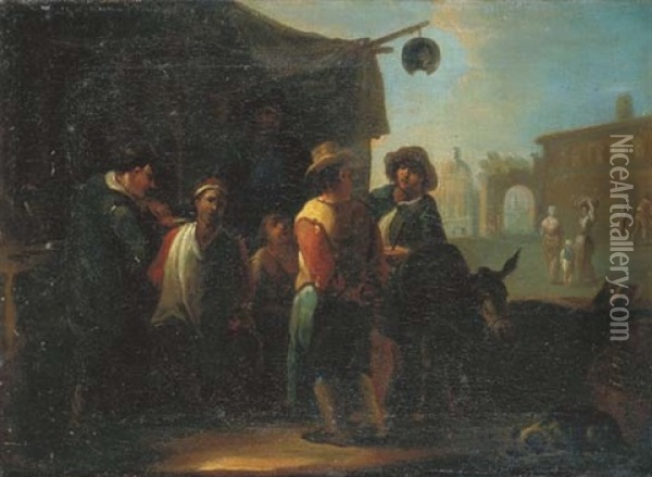 La Bottega Del Barbiere Oil Painting - Pietro Domenico Oliviero