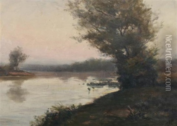 River Landscape At Dawn Oil Painting - Edgar Hewitt Nye