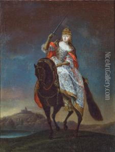 Ritratto Di Caterina Di Russia A Cavallo Oil Painting - Fedor Rokotov