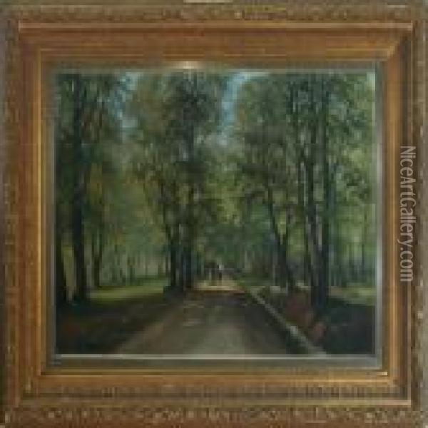Forest Scenery With Walking Couple Oil Painting - Siegfried A. Sofus Hass