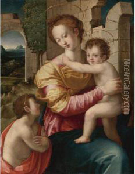 Madonna And Child With Saint John The Baptist Oil Painting - Michele di Ridolfo del Ghirlandaio (see Tosini)