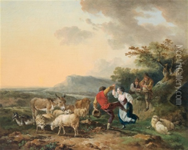 Tanzendes Hirtenpaar In Der Romischen Campagna Oil Painting - Philip James de Loutherbourg