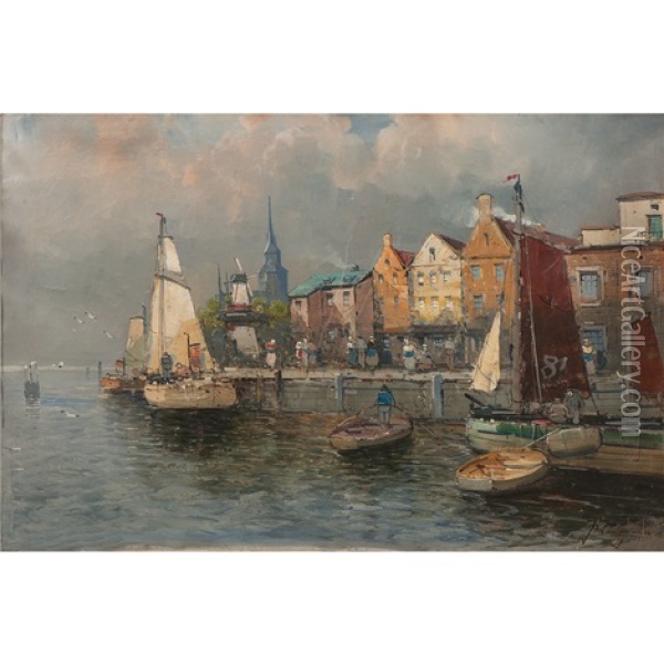 Harbor Scene Oil Painting - Jacob Wagner