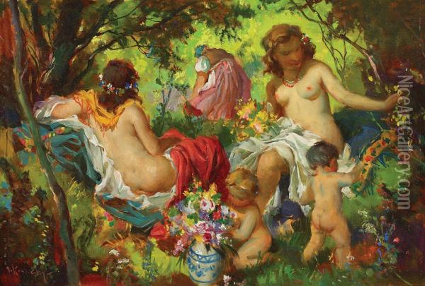 Composition With Baigneuse Andputti Oil Painting - Marcel Krasicky