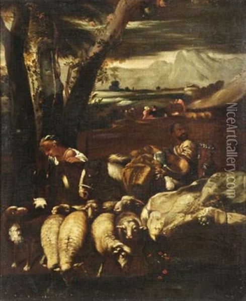 Berger Et Son Troupeau Oil Painting - Giovanni Benedetto Castiglione