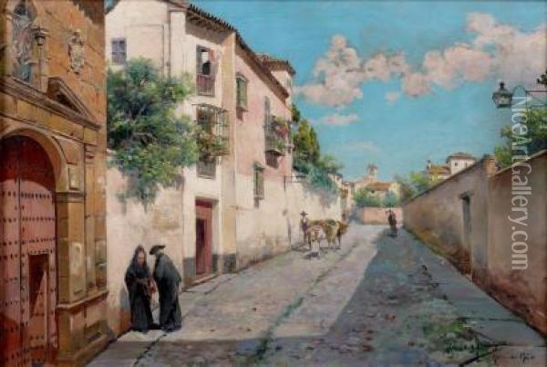 Calle En Granada Oil Painting - Manuel Garcia y Rodriguez