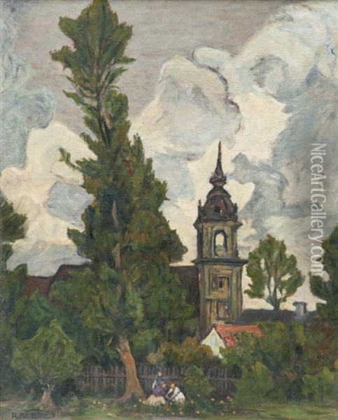 Sturmische Landschaft Mit Blick Auf Eine Kirche Oil Painting - Richard Albitz
