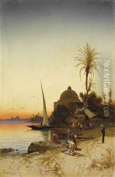 Prayers At The Bank Of The River Nile Oil Painting - Hermann David Salomon Corrodi
