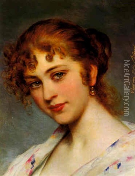 Portrait Einer Jungen Dame Oil Painting - Eugen von Blaas