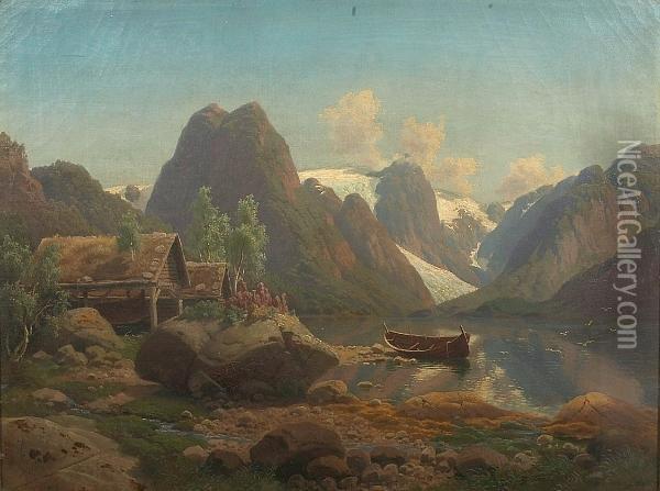 An Alpine Landscape Oil Painting - Georg-Eduard Otto Saal