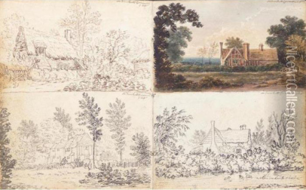 Fourteen Album Sheets Of Whatman
 Paper, Most With Two Of More Drawings Or Watercolours, Forty-five 
Inscribed With Title, Forty-nine Dated Between 28th August And 12th 
September 1813 Twenty-five Watercolour Over Pencil, Twenty Pen And Grey 
Ink Over Oil Painting - John Glover