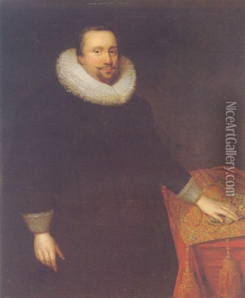 Portrait Of Thomas Coventry, 1st Baron Coventry Oil Painting - Cornelis Jonson Van Ceulen