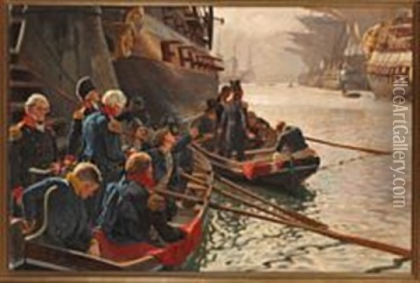 The English Leads The Danish Fleet Out Of The Harbor Oil Painting - Christian Ferdinand Andreas Molsted