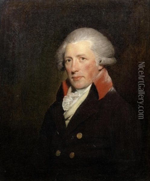 Portrait Of Henry Roxby, Bust-length, In A Velvet Collared Coat Oil Painting - Sir William Beechey