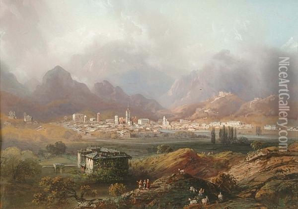 View Of A Continental City Oil Painting - Carlo Bossoli