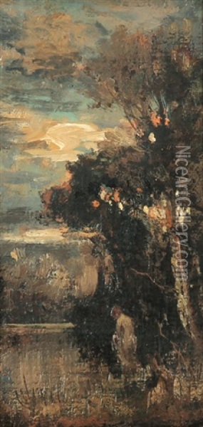 Badende Am Ufer Eines Bewaldeten Sees Oil Painting - Hans Friedrich Emanuel Van Schennis
