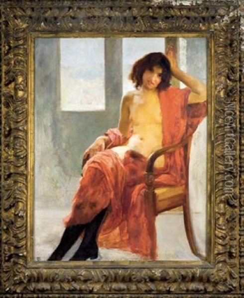 Femme A La Cigarette, Rome Oil Painting - Pierre Bodard