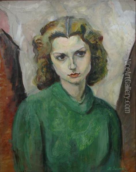 Studenta Cu Bluza Verde Oil Painting - Margareta Grossman